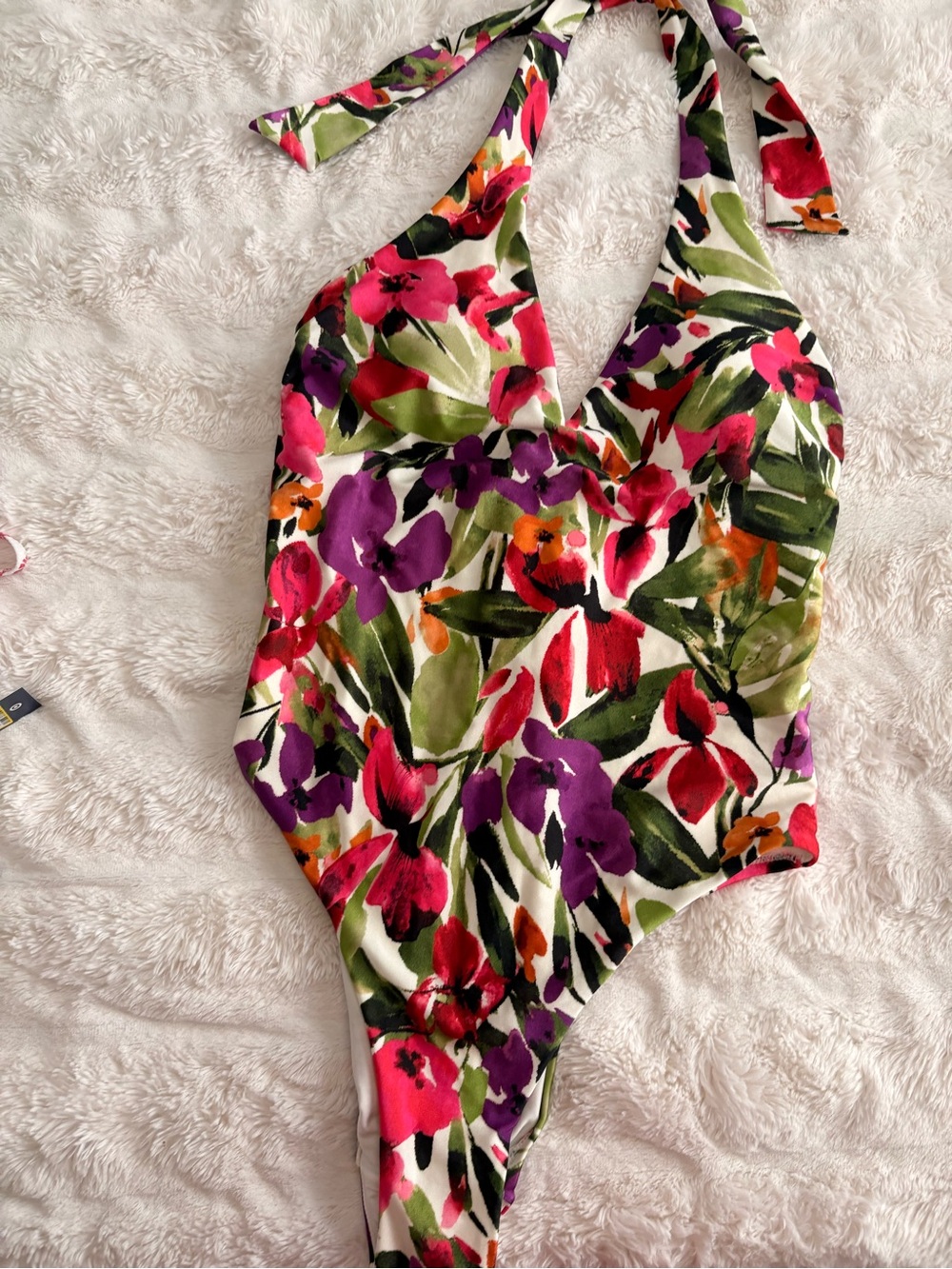 Shade & Shore Floral Halter One-Piece in Red, Pink, Green & Purple